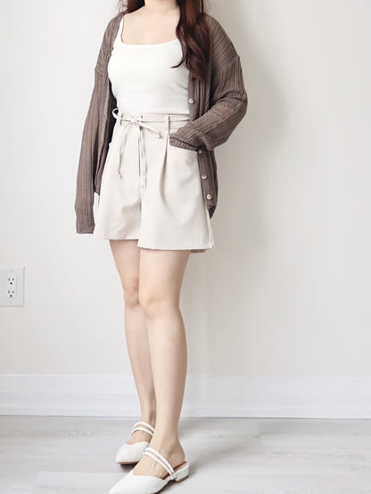 [Pear-Shape Friendly🍐] High-Waist Tailored Shorts with Pockets(Beige)