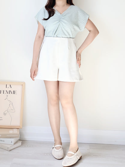 [Wrinkle-Free] V-Neck Waffle Arm-Concealing Top(Mint)