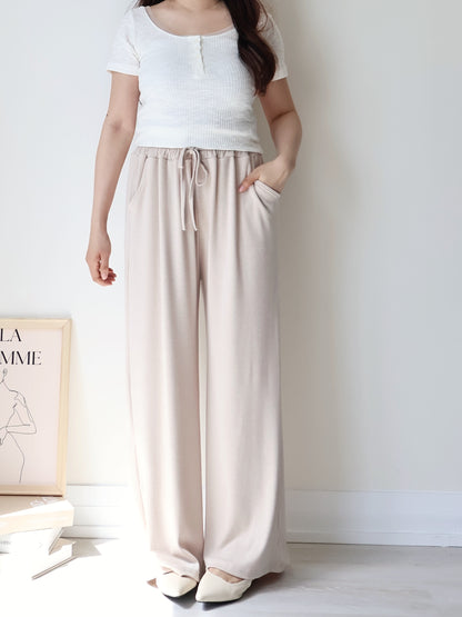 [2 Lengths] Cloud-Soft & Silk-Touch Cooling Wide-Leg Pants with Pockets(Beige)