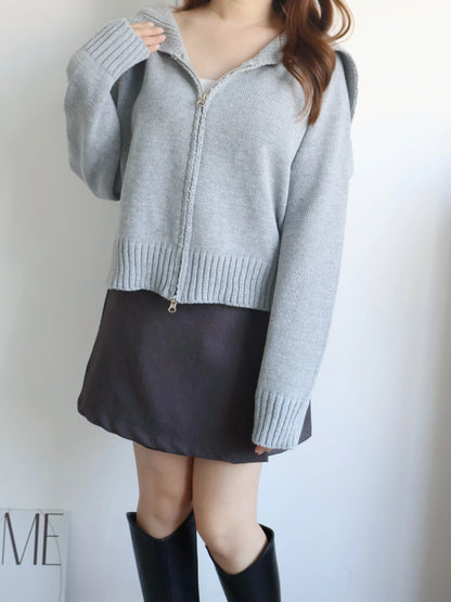 Sailor Collar Zip Cardigan(Grey)