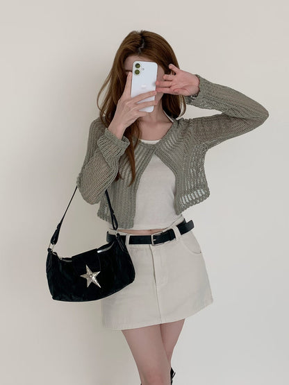 Casual Mesh Knit Cover-Up + Halter Cami 2-Piece Set(3 colors)