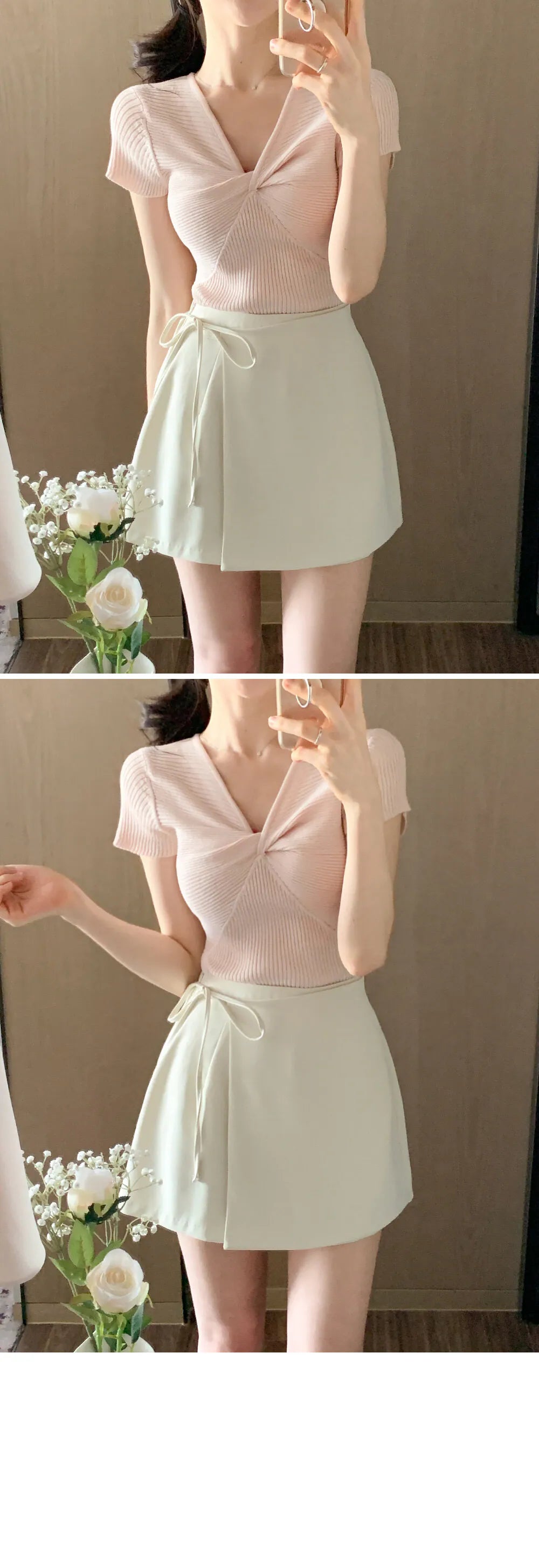 Slim-Fit Twist Stretch Knit Top(4 Colors)