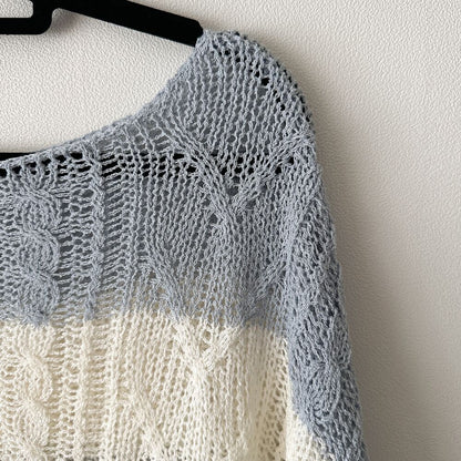 Soft Cable-Knit Colour-Block Top(Skyblue)