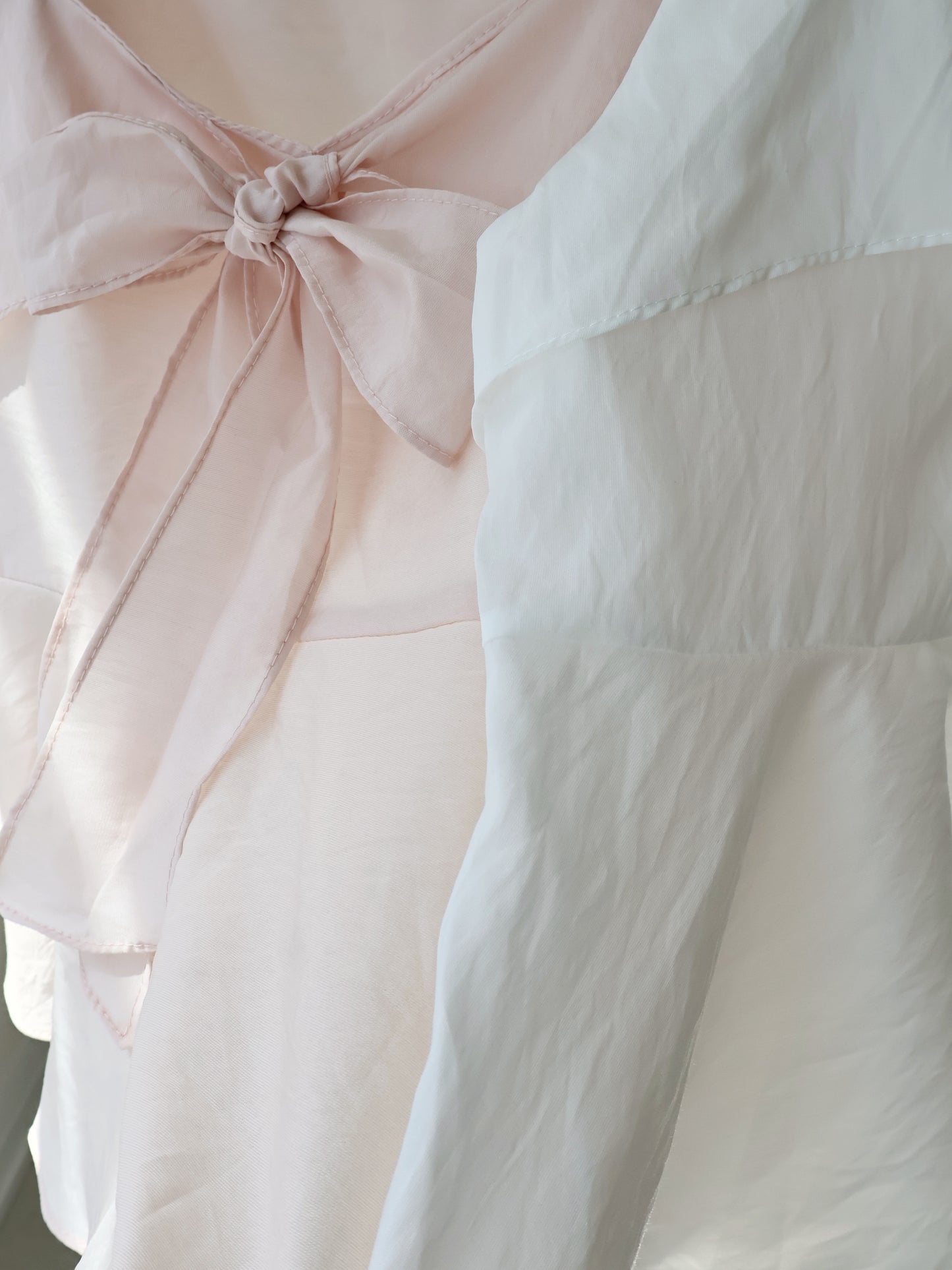French Tie-Wrap Silky Swing-Hem Blouse(Peach)