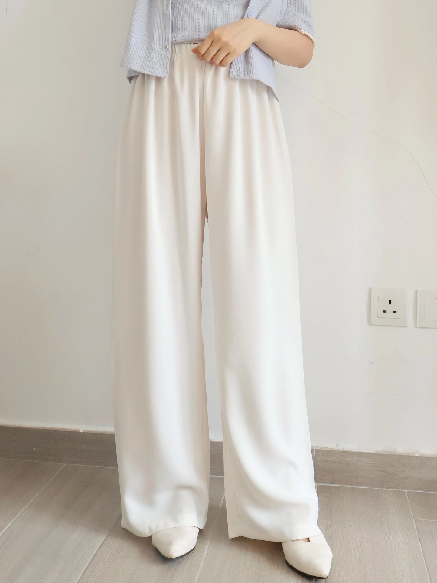 [Wrinkle-Free] -5KG Air-Flow Wide-Straight Slacks(Ivory)
