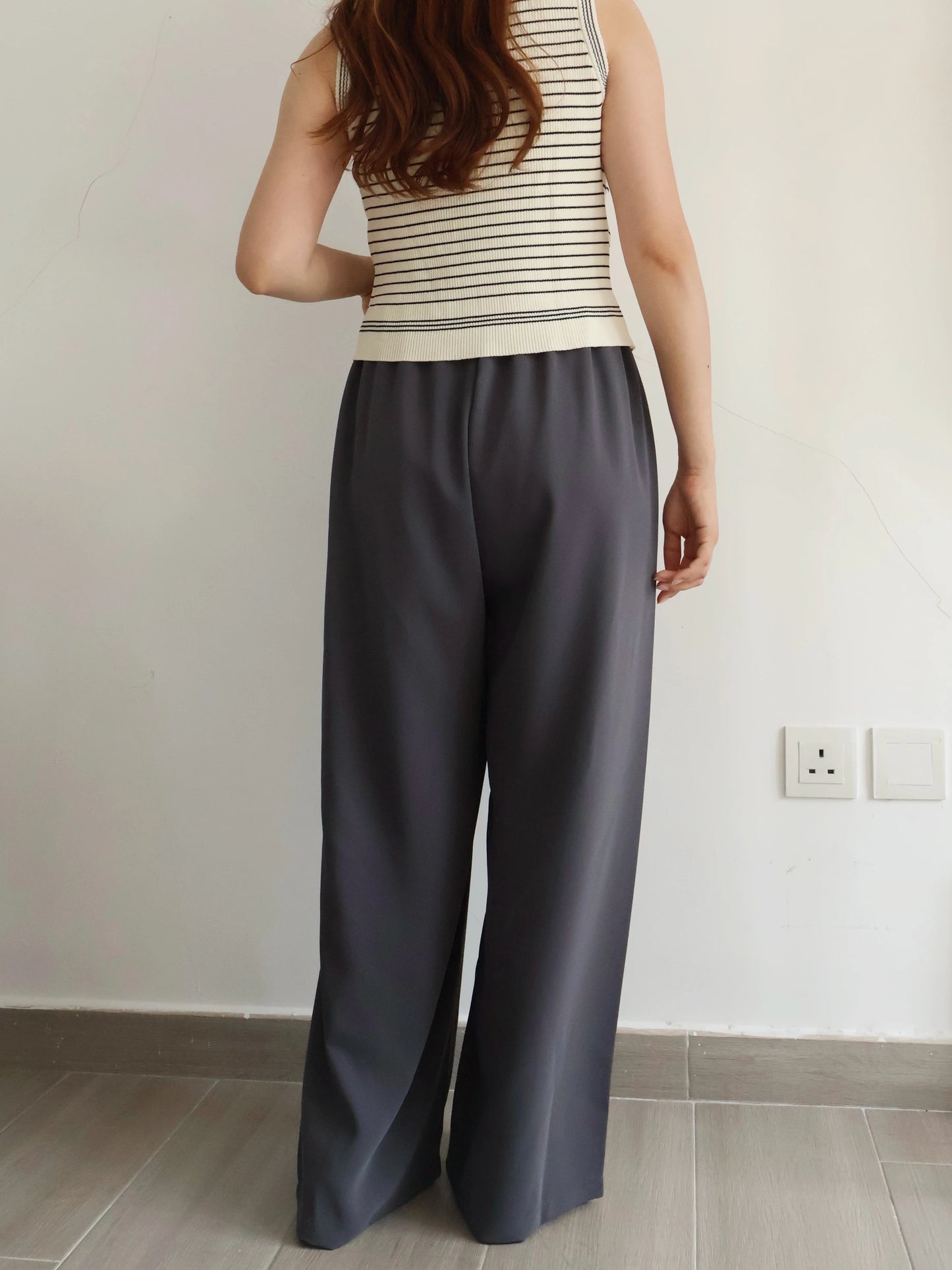 [Wrinkle-Free] -5KG Air-Flow Wide-Straight Slacks(Charcoal)