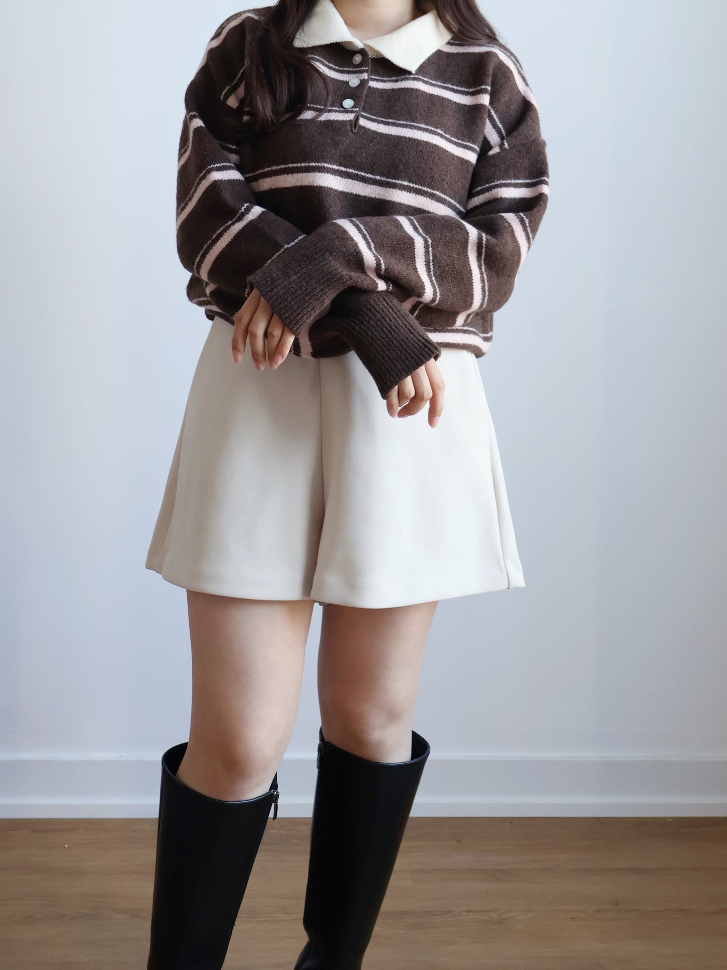 Teddy Collar Striped Sweater
