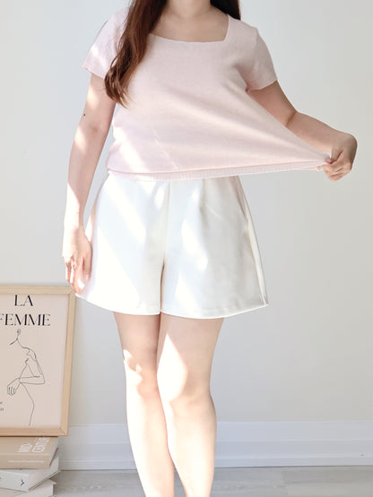 Cozy Marshmallow Square-Neck Knit Top(Peach)