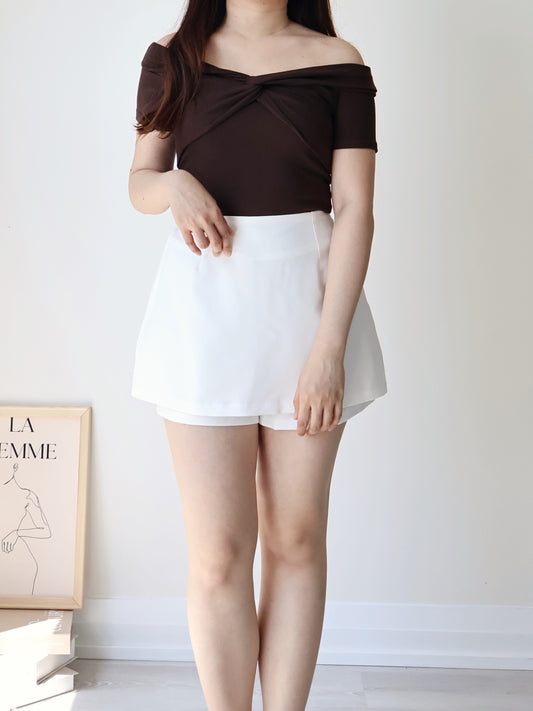 2-Way Cooling Twisted Silky High-Stretch Top(Brown)