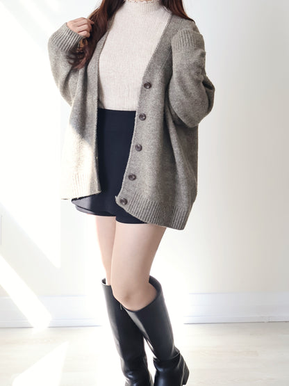 10% Lambswool Marshmallow Oversized Cardigan(Mocha)