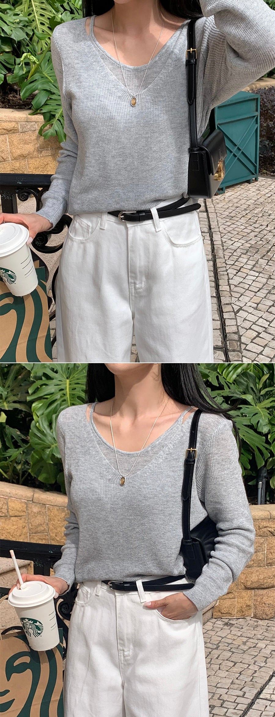 [6% Wool] Flutter V-Neck Attached Halter Knit Top(8 colors)