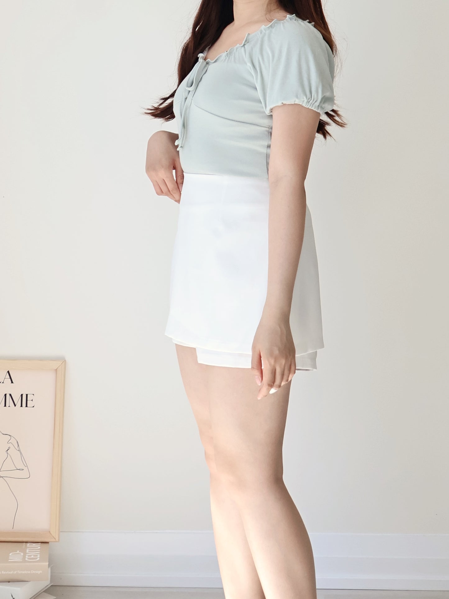 2-Way Romantic Flutter Trim Soft Draped Top(Mint)