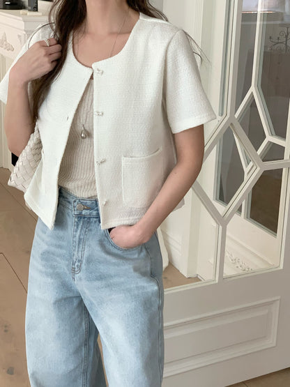 Chic Bow Button Tweed Jacket(3 Colors)