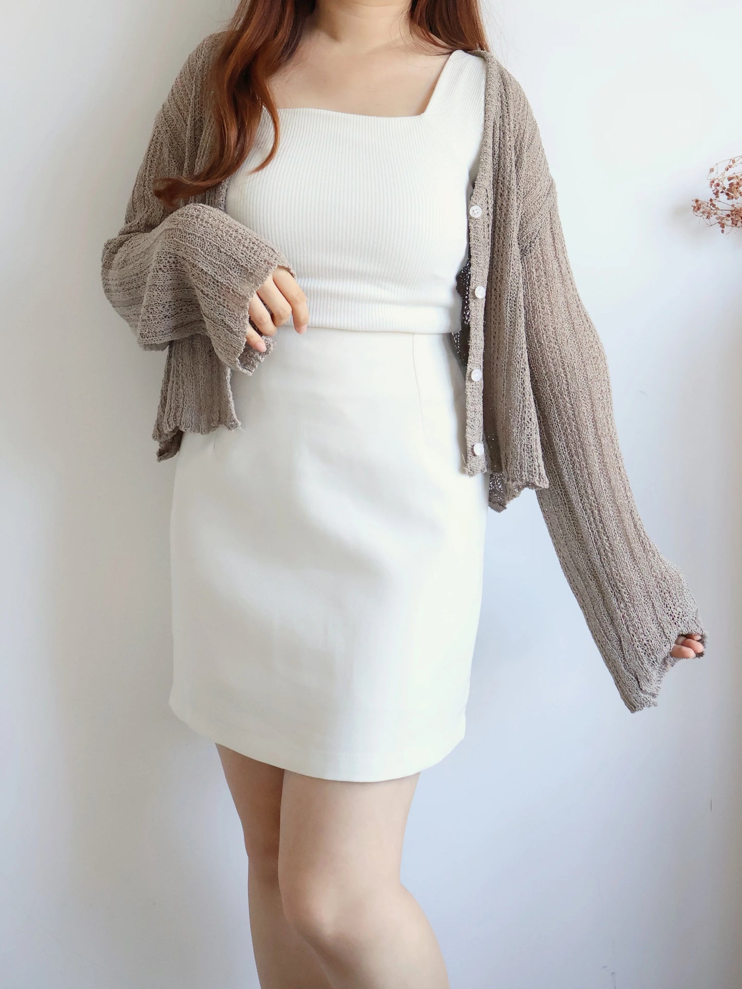 Cinnamon Stripe Draped Knit Cardigan(Brown)