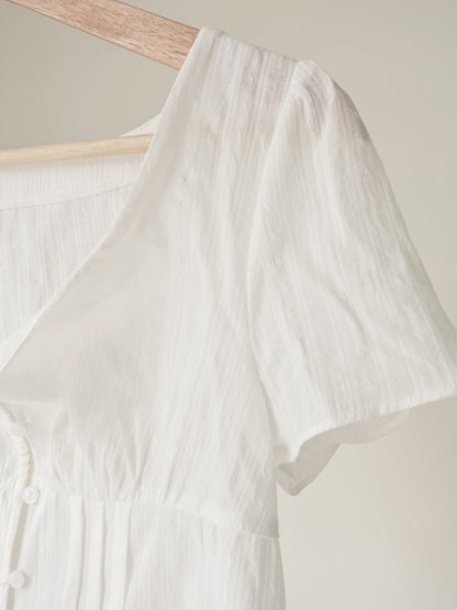French Textured Jacquard Cotton Blouse(Ivory)