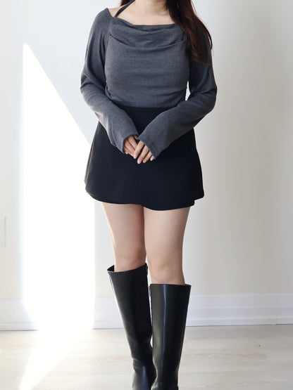 [3-ways] Luxe Boatneck Silky Top(Charcoal)