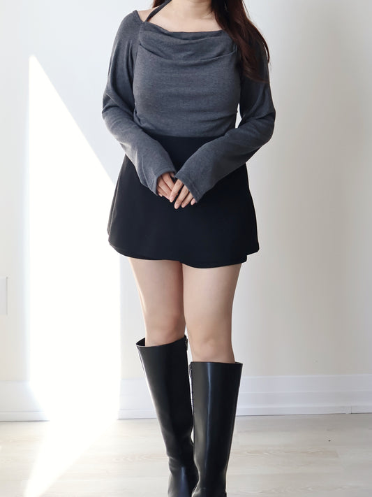 [3-ways] Luxe Boatneck Silky Top(Charcoal)