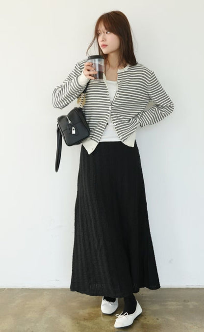 Stripe Round Neck Cardigan(4 colors)