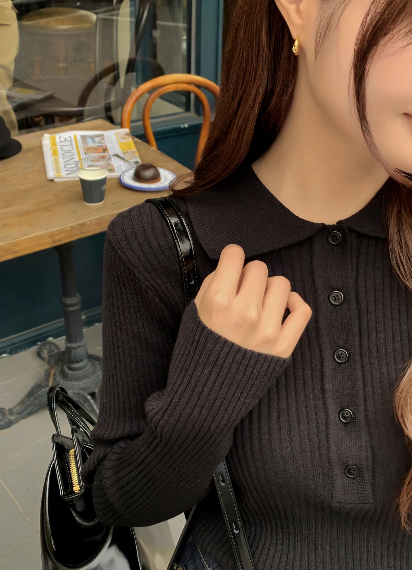 Sophisticated Stretch Polo Rib-Knit Top(4 colors)