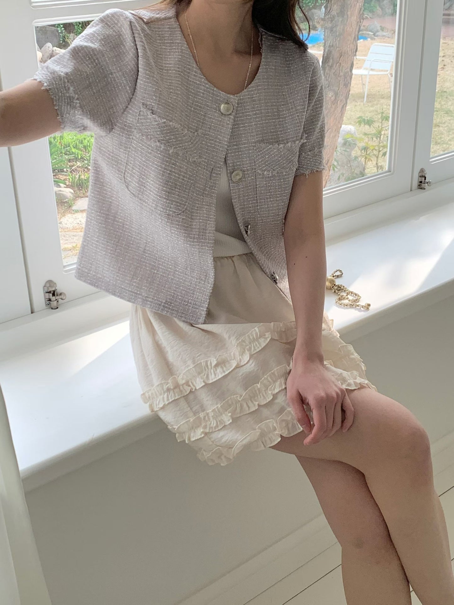 Elegant Fringed-Trim Tweed Jacket(3 Colors)