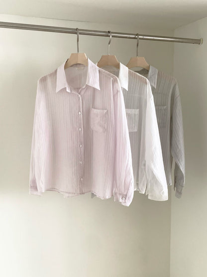 Dreamy Subtle Striped Loose-Fit Cover-Up Shirt(3 Colors)