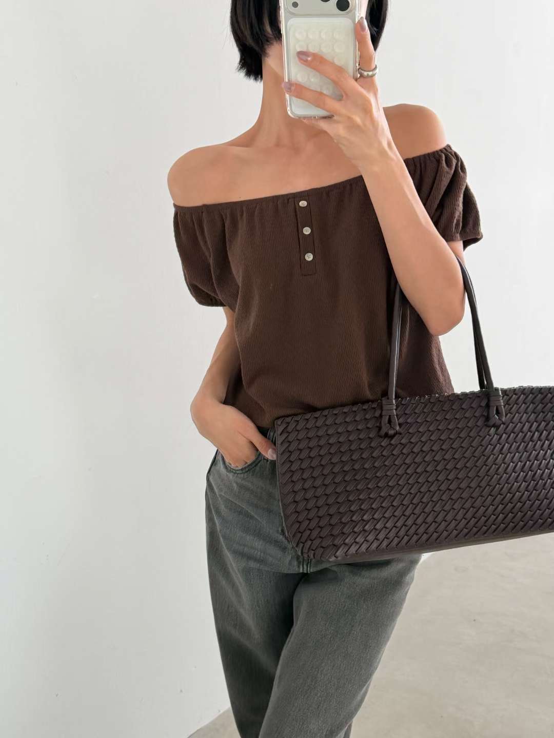 [Wrinkle-Free] 2-Way Earth Tone 3-Button Puff-Sleeve Blouse(4 colors)