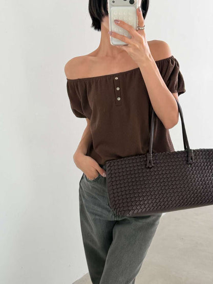 [Wrinkle-Free] 2-Way Earth Tone 3-Button Puff-Sleeve Blouse(4 colors)