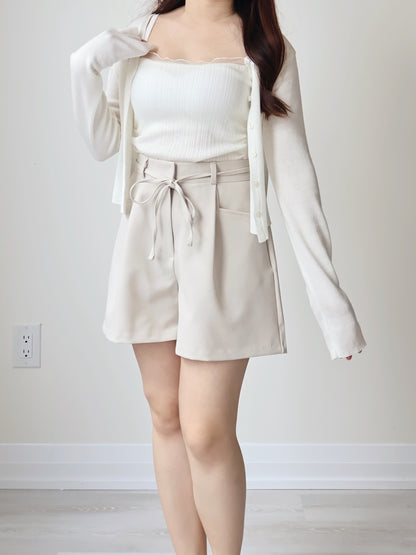 [Pear-Shape Friendly🍐] High-Waist Tailored Shorts with Pockets(Beige)