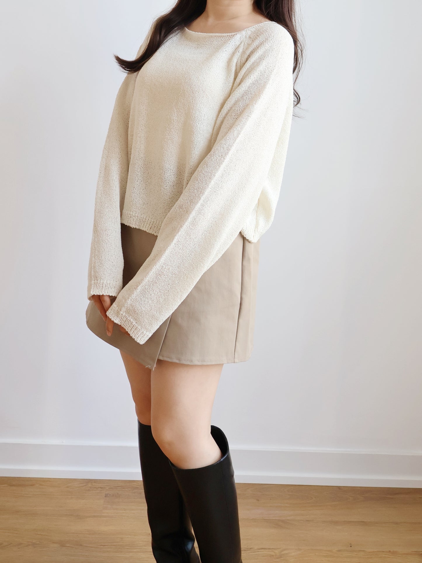Cloudy Boat Neck Oversized Sweaters(Cream)