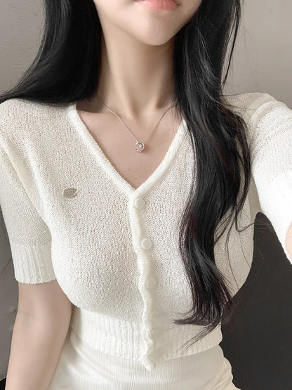 V-Neck Pendant Cooling Knit Cardigan(5 colors)