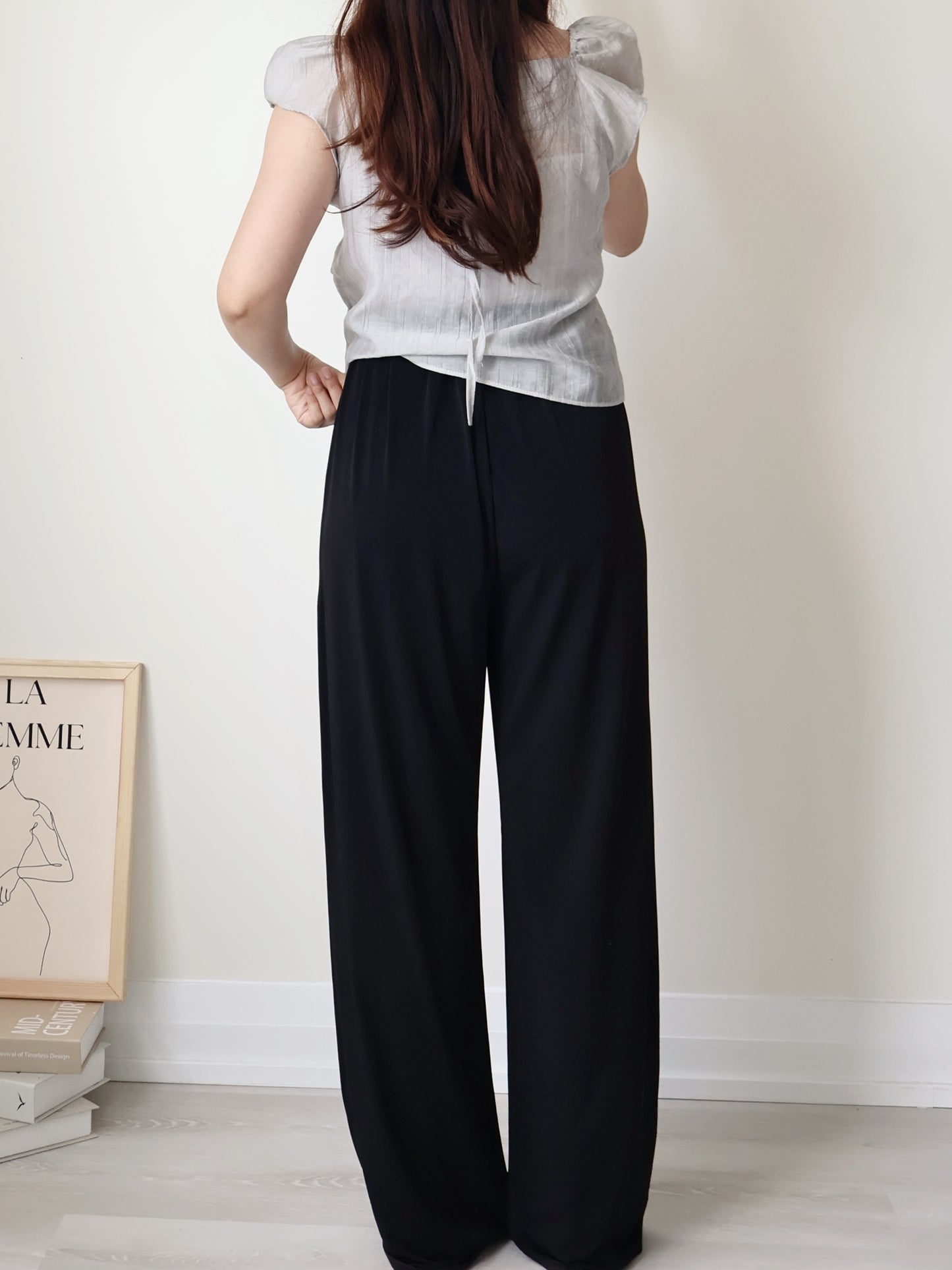 [Wrinkle-Free] Cooling Flowy Dual-Pocket Wide-Leg Pants(Black)