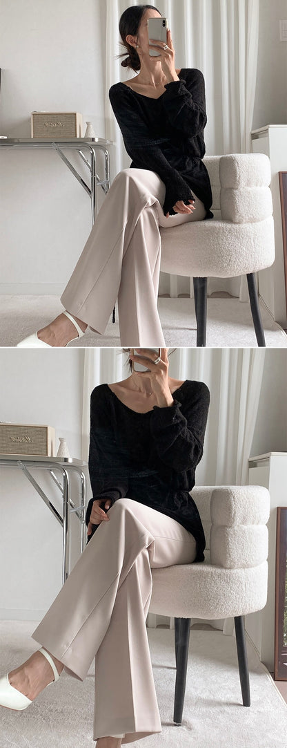 Boat Neck Strap Loose Fit Knit Top(4 colors)