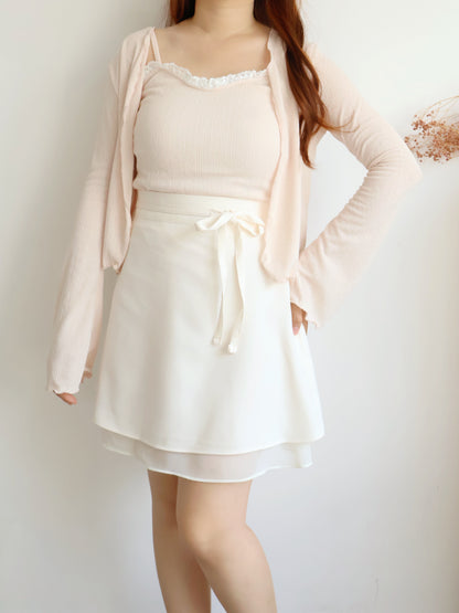 Pastel Lace-trim Cami & Cardigan 2-Piece Set(Peach)
