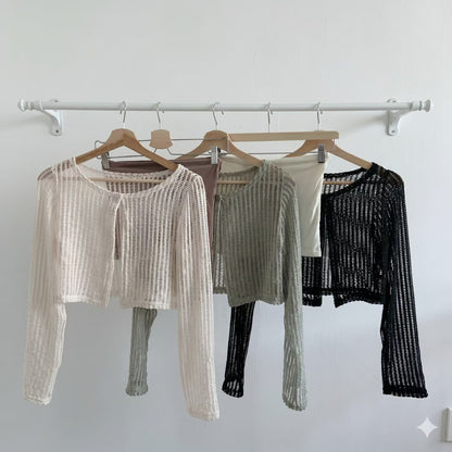 Casual Mesh Knit Cover-Up + Halter Cami 2-Piece Set(3 colors)