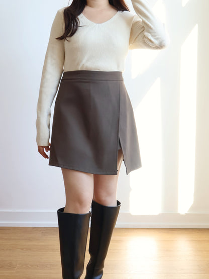 V-neck High-elastic Knit Top(Cream)