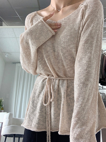 Boat Neck Strap Loose Fit Knit Top(4 colors)