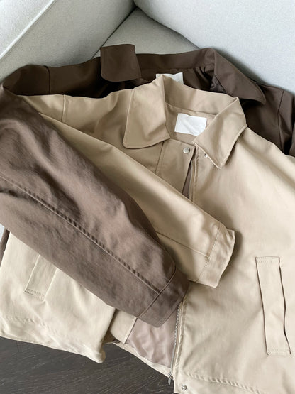 Earth-toned Windproof Zipper Jacket(Brown)