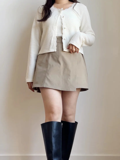 Elegant Pearl Button Lace Trim Two-Piece Set(Ivory)