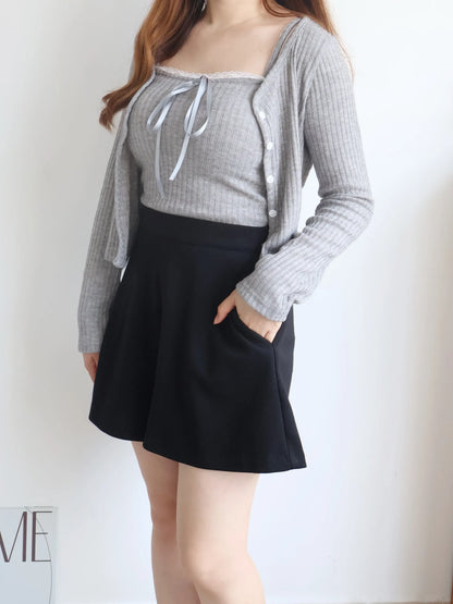 [2-Piece Set] Romantic Balletcore Lace Cami & Cardigan Set(Grey)