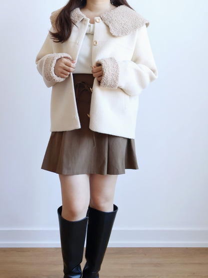 [10% WOOL]Poodle Collar Cashmere-look coat with Pockets