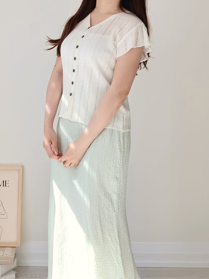 Breezy V-Neck Pointelle Flutter Sleeve Knit Top(Ivory)