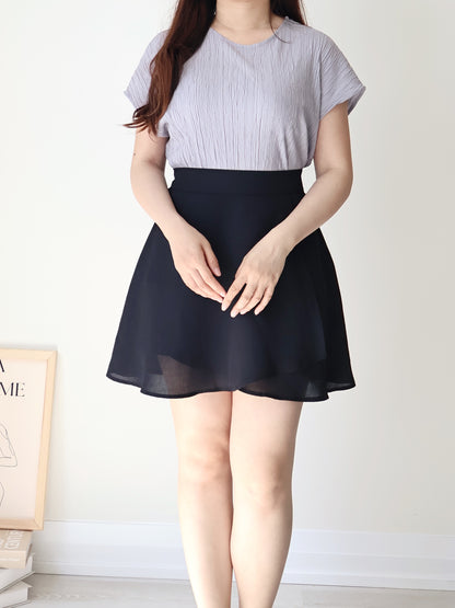 [Wrinkle-Free] Breezy Crinkled Arm-Concealing Blouse(Greyish blue)