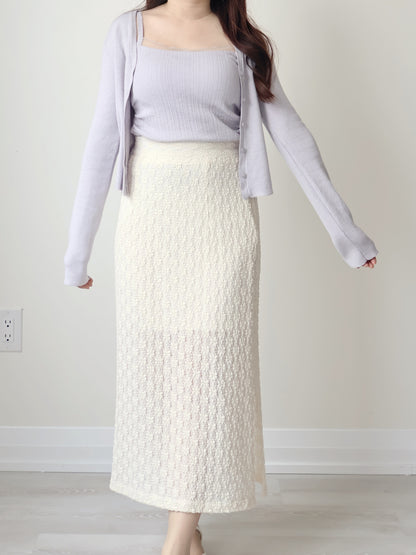 [2-Piece Set] Romantic Semi-Sheer Padded Camisole with Ultra-Soft Cardigan(Lavender)