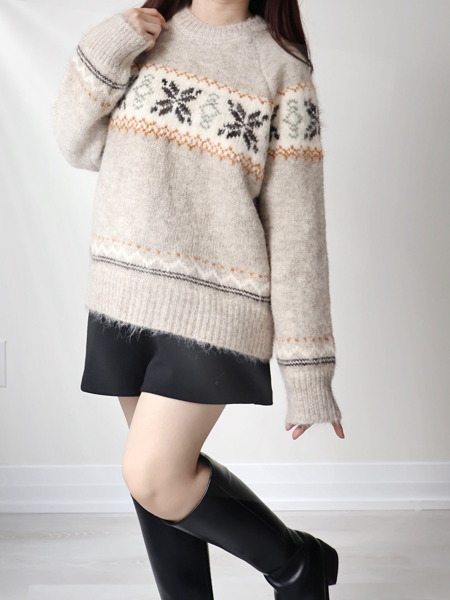 [10% WOOL] Snowflake Oversized Sweater(Oatmeal)