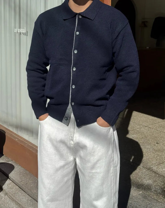 [Male] 5% Wool Color-Block Lapel Sweater(4 colors)