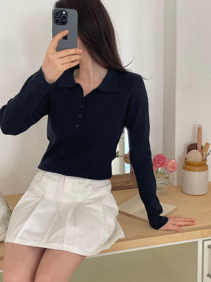 Casual Polo Knit Top(4 colors)