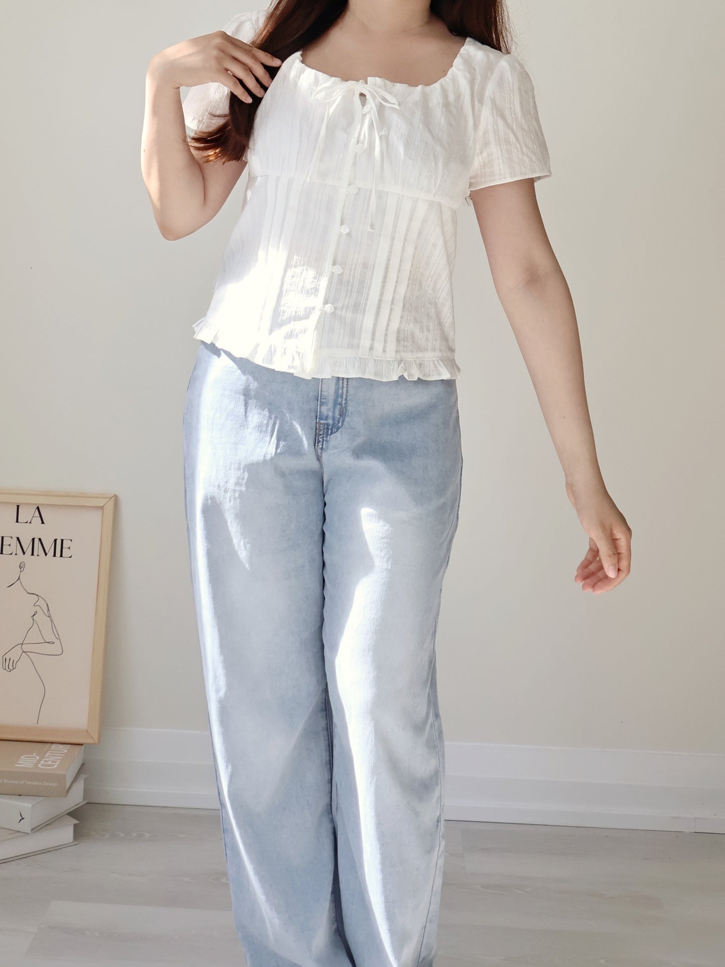 French Textured Jacquard Cotton Blouse(Ivory)
