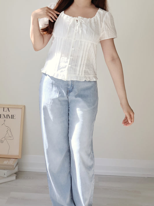 French Textured Jacquard Cotton Blouse(Ivory)