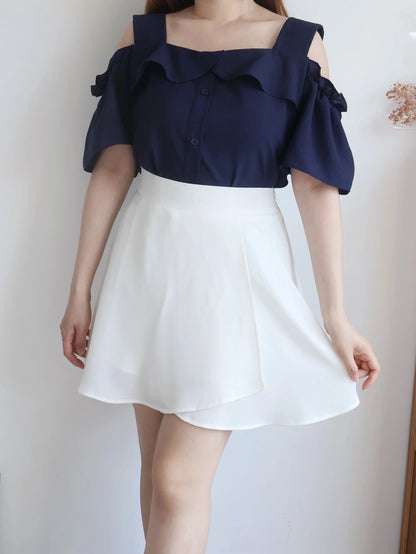 Lightweight Tulip Wrap Chiffon A-Line Mini Skirt(Ivory)