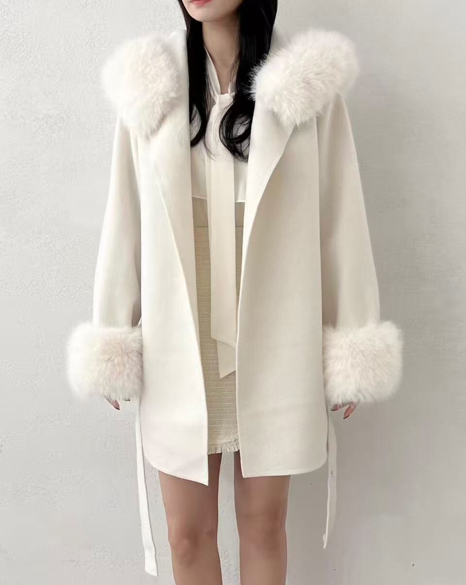 ［40% WOOL］Cozy Faux Fur Collar Warm Coat